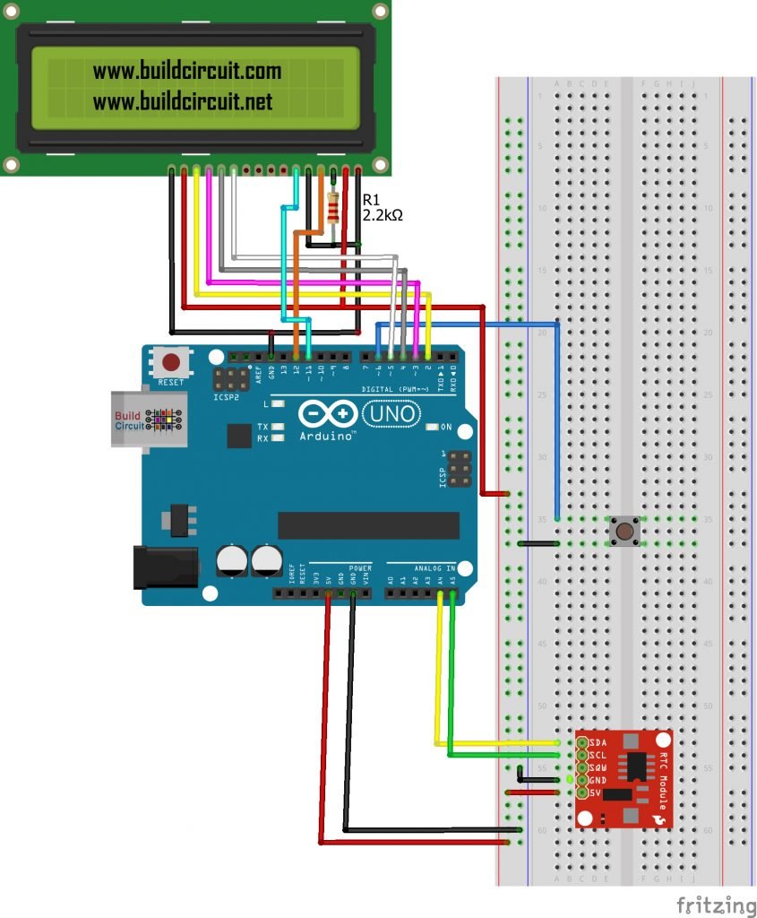 Arduino Project 13-Arduino RTC Time and Date Display on 16×2 LCD ...